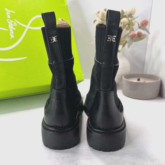 Sam Edelman Leone Suede Lug Sole Chelsea Boots Front Zipper Black Women's 5.5 M - Picture 4 of 11